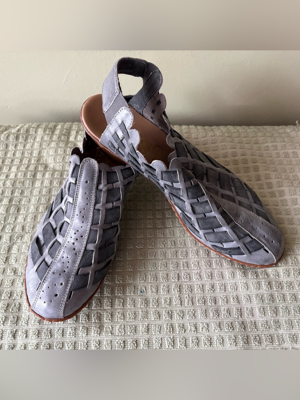 Rieker anti stress Women's Gray leather Woven Slingback heels Size 39 - Picture 6 of 8